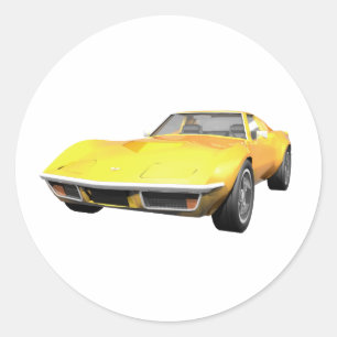 Sticker Rond 1970 Corvette Sports Car : Finition Jaune