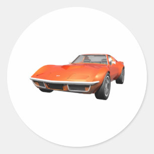 Sticker Rond 1970 Corvette Sports Car : Orange Finish :