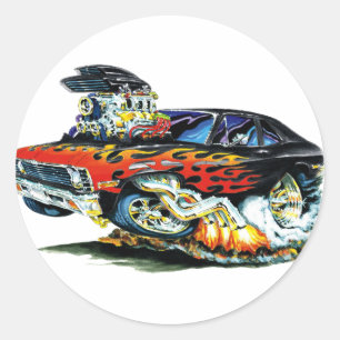 Sticker Rond 1971-1974 Flammes Nova Noir-Rouge