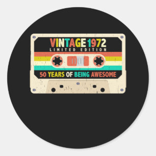 Sticker Rond 1972 Cassette rétro 50e anniversaire 50 ans