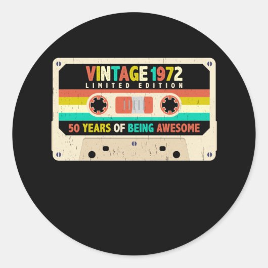 Sticker Rond 1972 Cassette rétro 50e anniversaire 50 ans (Devant)