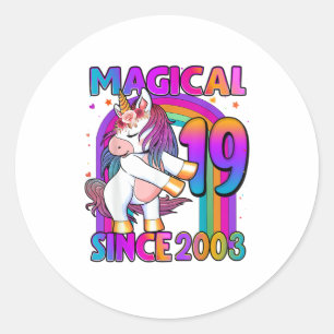 Sticker Rond 19 Ans Unicorne Flossing 19e Anniversaire Fille U