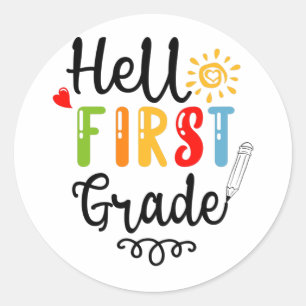 Sticker Rond 1/2- Bonjour Chemise de première année, élève de p