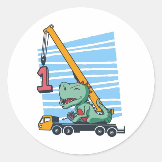 Sticker Rond 1er Anniversaire 1 an Dinosaur Grue Mobile (Devant)