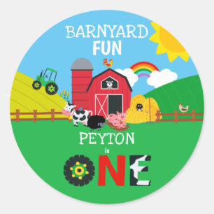 Sticker Rond 1er Anniversaire Animaux de ferme Barnyard Fun Kid