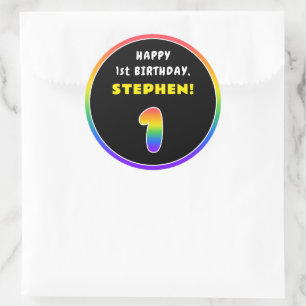 Sticker Rond 1er anniversaire : Arc-en-ciel coloré # 1, Nom per