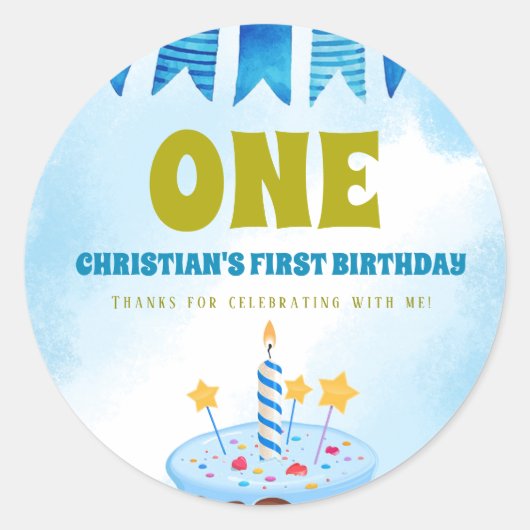 Sticker Rond 1er anniversaire Boy Cake (Devant)
