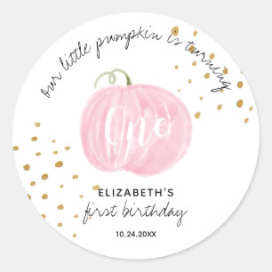Sticker Rond  1er anniversaire Citrouille rose or 