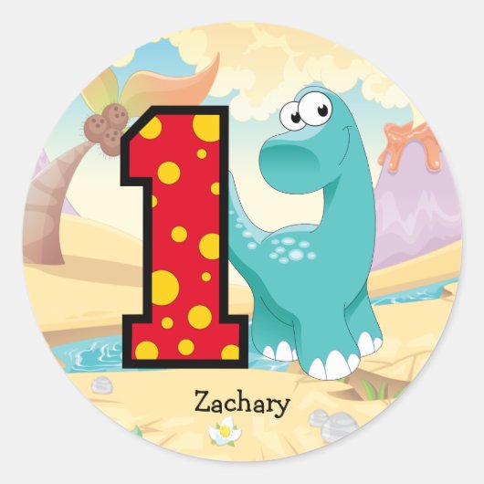 Sticker Rond 1er anniversaire Dinosaur Party Custom (Devant)