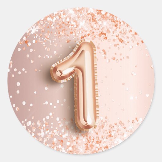 Sticker Rond 1er anniversaire fête blush or rose (Devant)