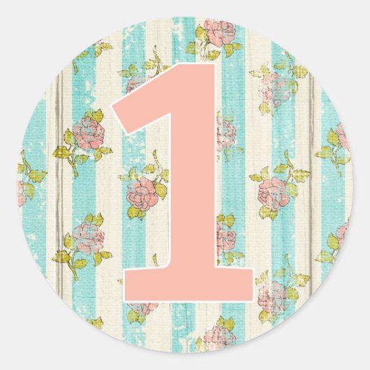 Sticker Rond 1er anniversaire fille Shabby Chic Rose chalet Flo (Devant)