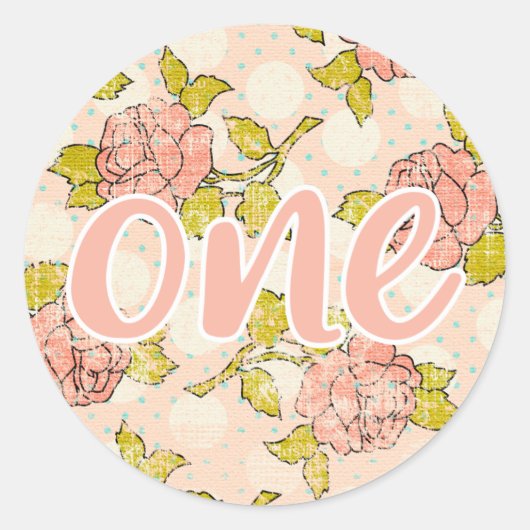 Sticker Rond 1er anniversaire fille Shabby Chic Rose chalet Flo (Devant)