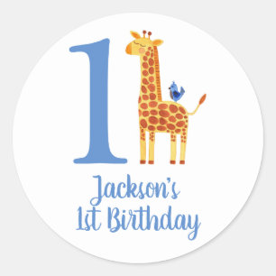 Sticker Rond 1er anniversaire Giraffe & Bird