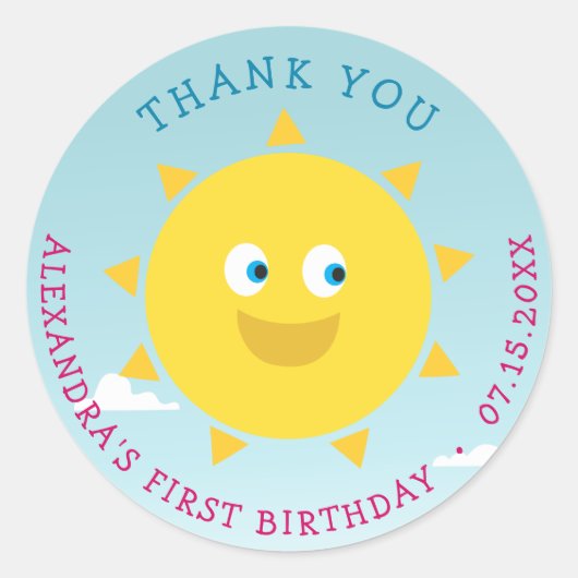Sticker Rond 1er anniversaire Merci Sun (Devant)