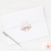 Sticker Rond 1er Anniversaire Nœud Rose Pâle Fille (Enveloppe)