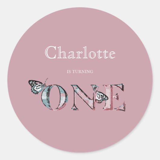 Sticker Rond 1er Anniversaire Pastel Pink ONE (Devant)