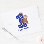 Sticker Rond 1er anniversaire singe bleu Sicker (Enveloppe)