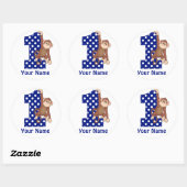 Sticker Rond 1er anniversaire singe bleu Sicker (Feuille)