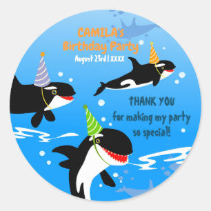 Sticker Rond 1er anniversaire sous la mer orca baleine fille