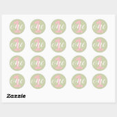 Sticker Rond 1er Anniversaire Un Sage Vert & Rose Bois (Feuille)