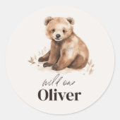 Sticker Rond 1er anniversaire Wild One ours moderne élégante fê (Devant)