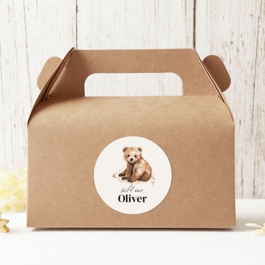 Sticker Rond 1er anniversaire Wild One ours moderne élégante fê