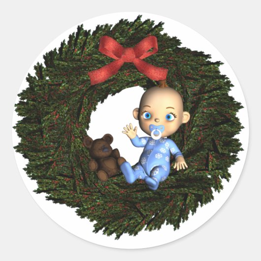 Sticker Rond 1er Noël du bébé garçon (Devant)