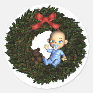 Sticker Rond 1er Noël du bébé garçon