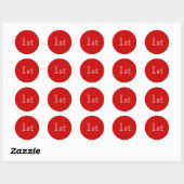 Sticker Rond 1er. Rouge et blanc. Un design simple et agréable. (Feuille)