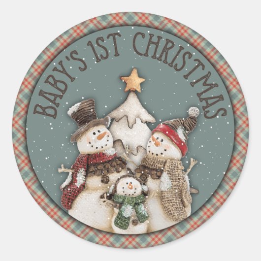 Sticker Rond 1er Snowmen de Noël pour bébé (Devant)