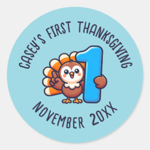 Sticker Rond 1er Thanksgiving de bébé Nom et année personnalisé