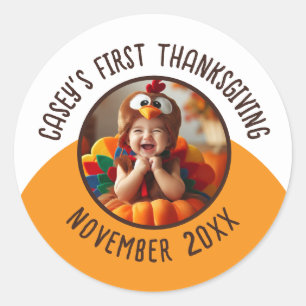 Sticker Rond 1er Thanksgiving Photo personnalisée Nom et année 
