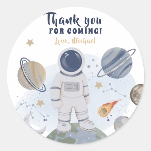 Sticker Rond 1er voyage Galaxy Boy Anniversaire Merci (Devant)