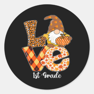 Sticker Rond 1ère Année Amour Automne Gnome Pour Les Enseignant