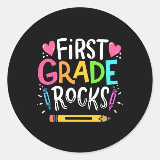 Sticker Rond 1ère année Cadeau enseignant 1ère année Rock (Devant)