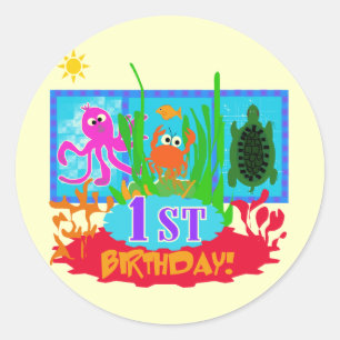 Sticker Rond 1ère Aventure sous-marine Tshirts d'anniversaire