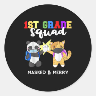 Sticker Rond 1ère classe Escouade de quarantaine Panda Kitty Fu