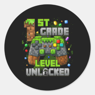 Sticker Rond 1ère classe Jeu vidéo déverrouillé Pixel Ck To S