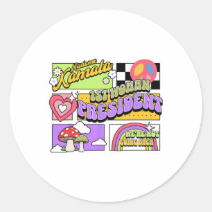 Sticker Rond 1ère femme Président Kamala Harris Preppy Aesthéti