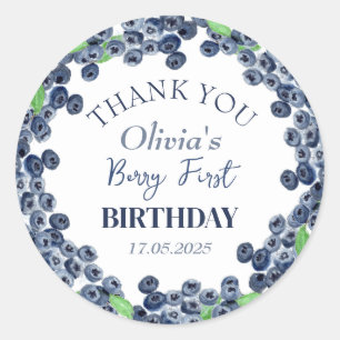 Sticker Rond 1ère fête d'anniversaire Blueberry Baby Girl