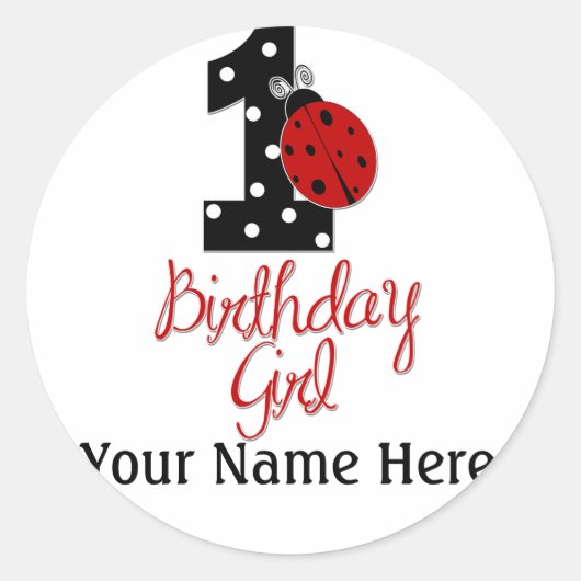 Sticker Rond 1ère fille anniversaire - Bug dame - 1 - coccinell (Devant)