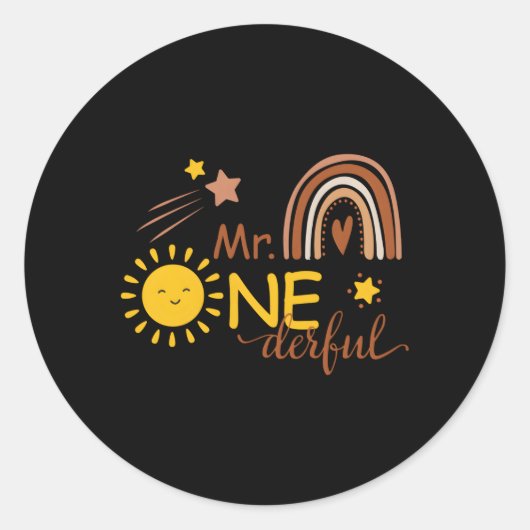 Sticker Rond 1St Boho Rainbow Little Mr One-Derful Py (Devant)