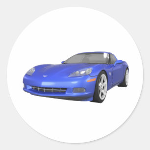 Sticker Rond 2008 Corvette : Voiture de sport : Bleu Finition :