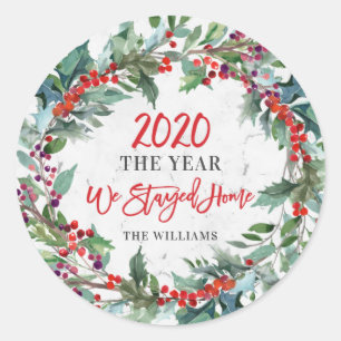 Sticker Rond 2020 Année Nous Sommes Restés Maison Holly Wreath 