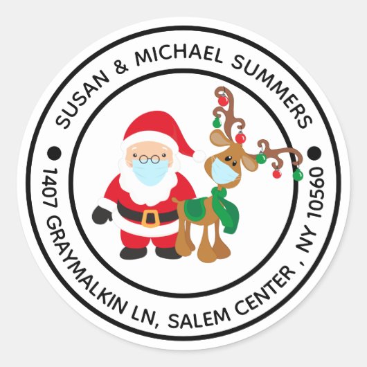 Sticker Rond 2020 Covid Christmas Père Noël Adresse de retour (Devant)