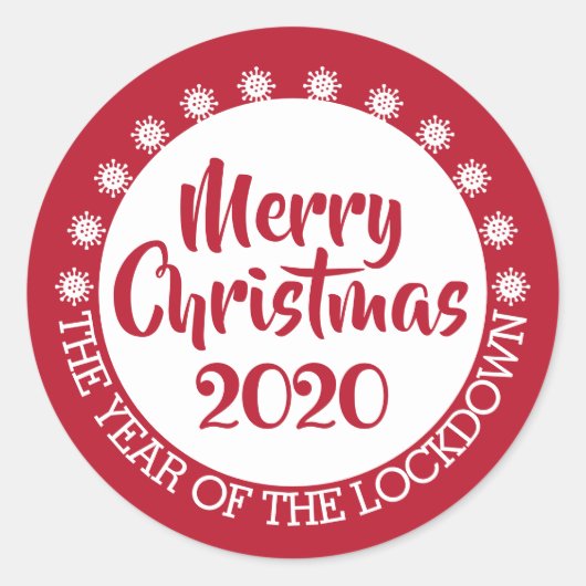 Sticker Rond 2020 serrure convid pandémie Noël rouge blanc (Devant)