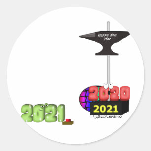 Sticker Rond 2021 Crushing 2020 avec Joyeux Nouvel An Anvil