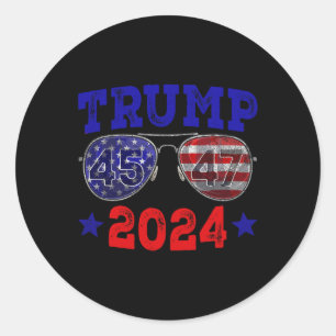 Sticker Rond 2024 45 47 Drapeau américain Sungles Trump 2024