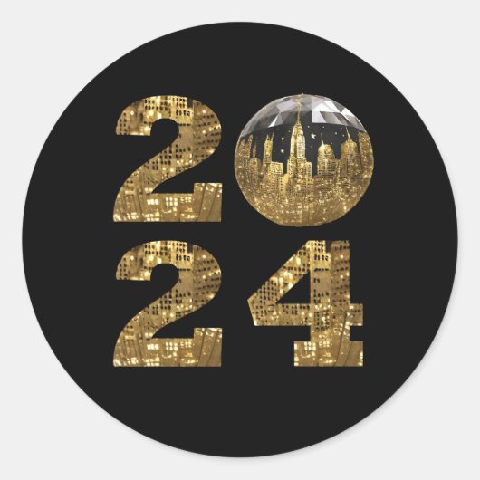 Sticker Rond 2024 Nouvel An Party-Ball-NYC Or- (Devant)