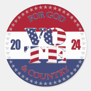 Sticker Rond 2024 Pour Dieu et Pays USA Drapeau V O T E!